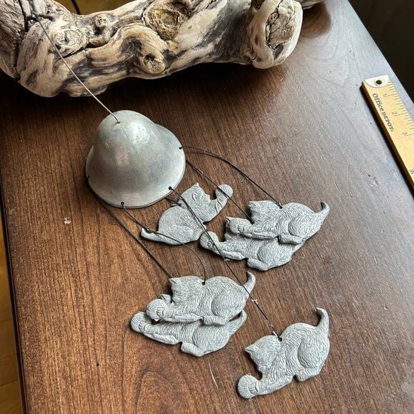 Vintage Pewter Metal Cat Wind Chime Decor - Picture 2 of 5